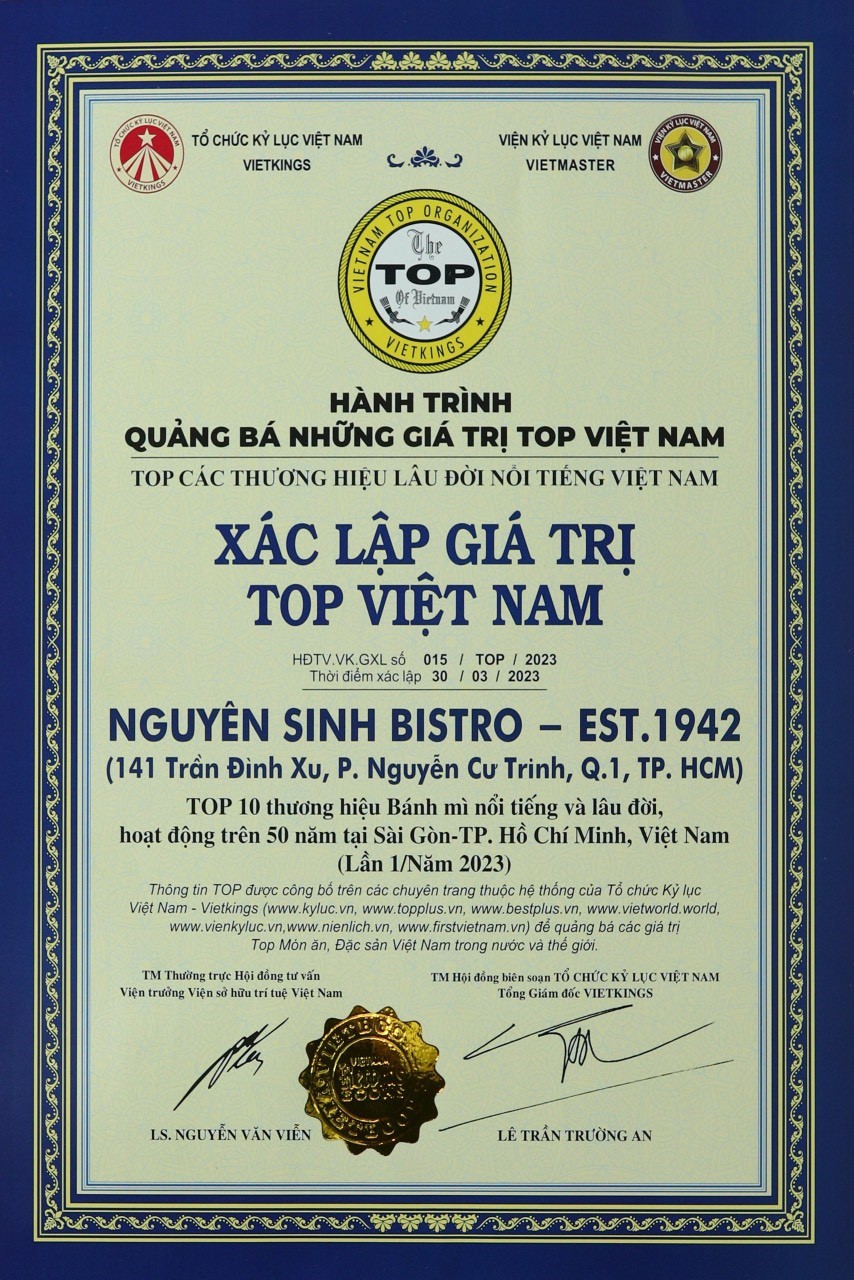 Nguyên Sinh Bistro - est. 1942 được VietKings xác lập giá trị top Việt Nam. Ảnh: Nguyên Sinh Bistro - est. 1942