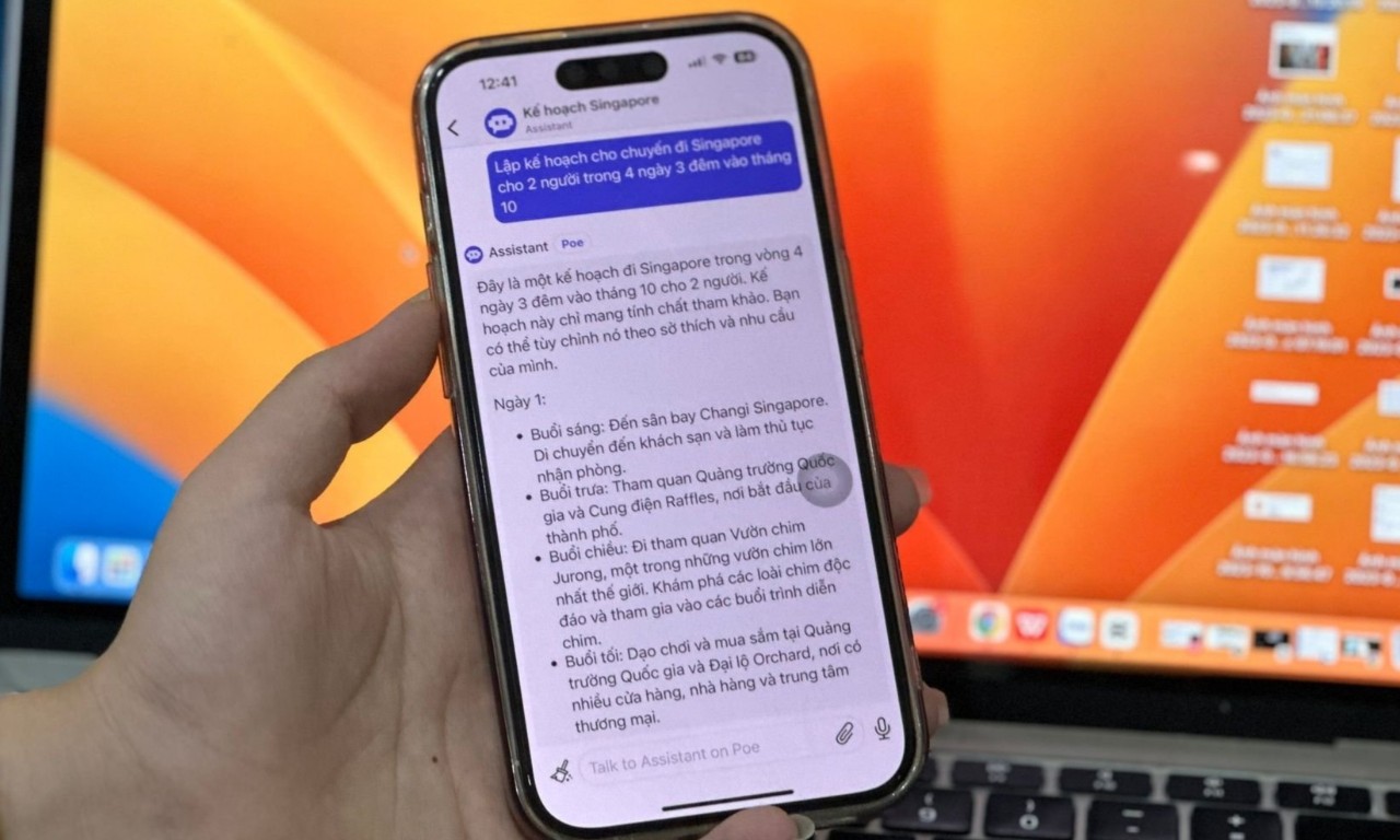 Lịch trình du lịch Singapore do Poe Ai gợi ý dựa trên yêu cầu của người dùng. Ảnh: Hà Thu