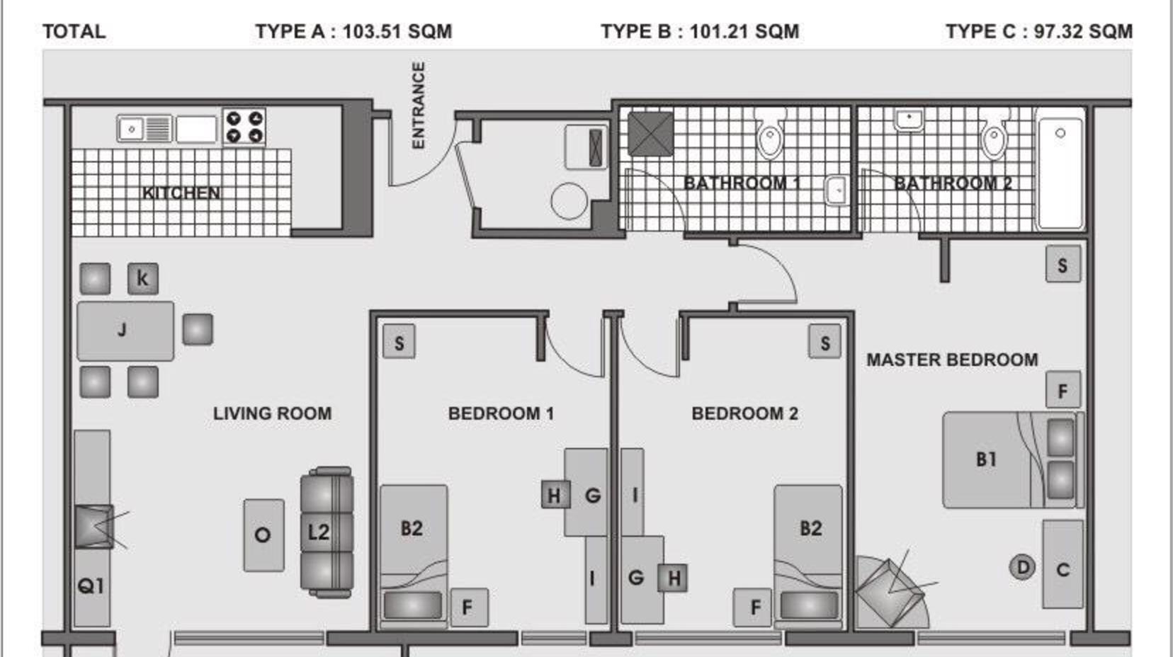 3-Bedroom Apartment - Room plan